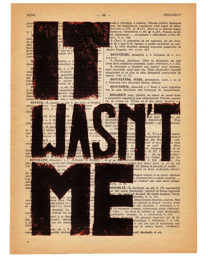 Encyclopedia Page Print IT WASN'T Me over salvaged vintage page book art print