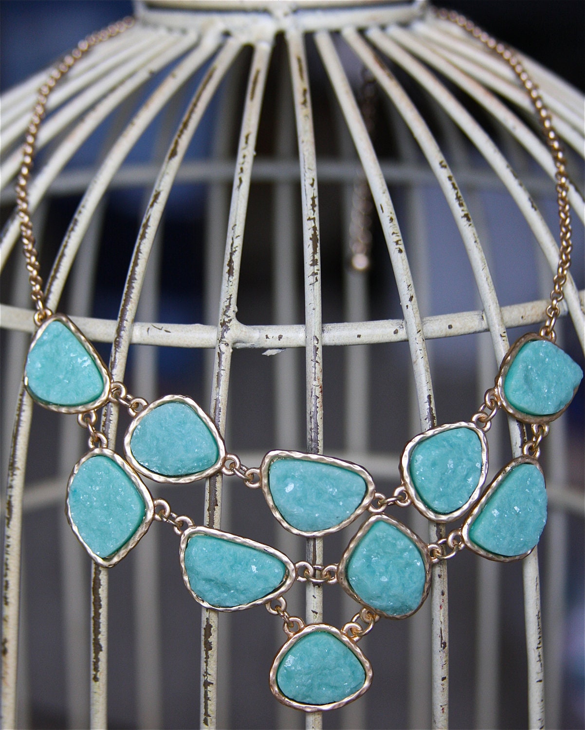 Turquoise Statement Necklace Faux Druzy