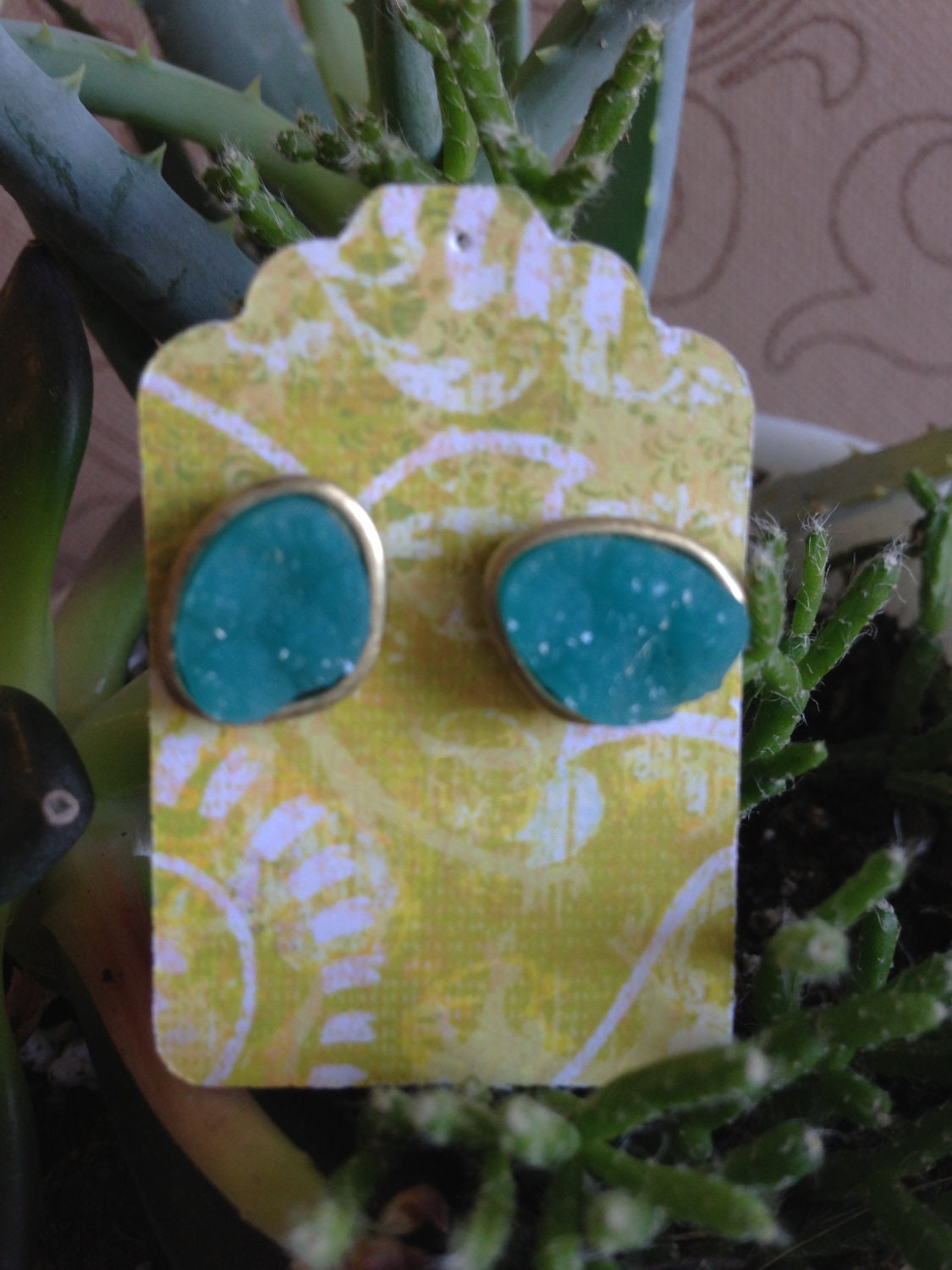 Turquoise Blue Druzy Stud Earrings