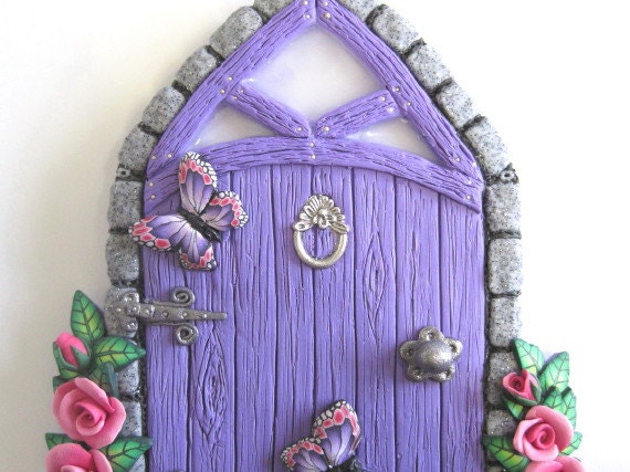 Amethyst Fairy door with Pink Roses