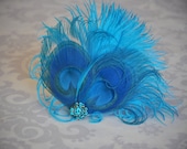 Peacock Feather Hair Accessory, Teal, Turquoise, Aqua, Blue, Bridal Hair Accessories, Ostrich Feather Fascinator, Something Blue