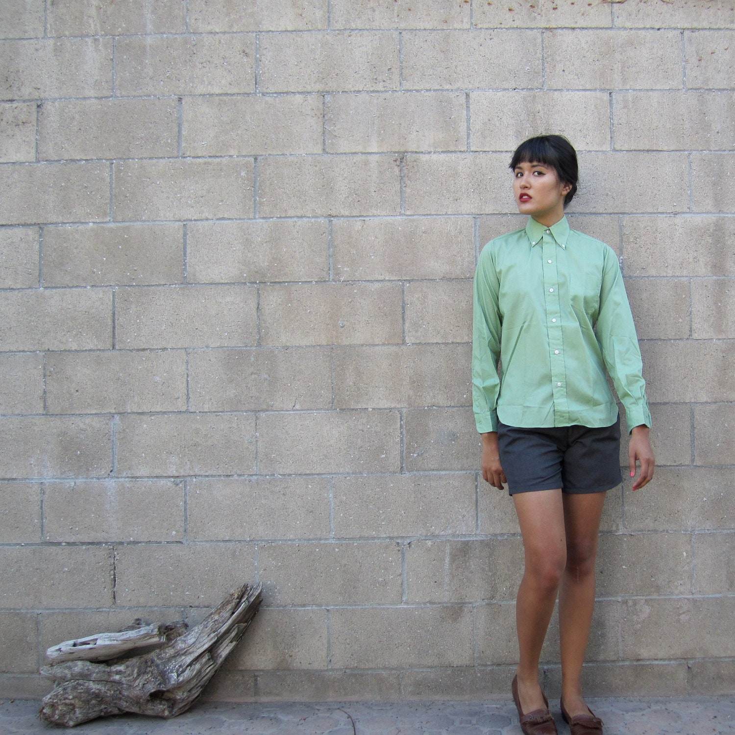 1960s blouse/ The Villager deadstock nos oxford button up/ sage green blouse S - MILKTEETHS