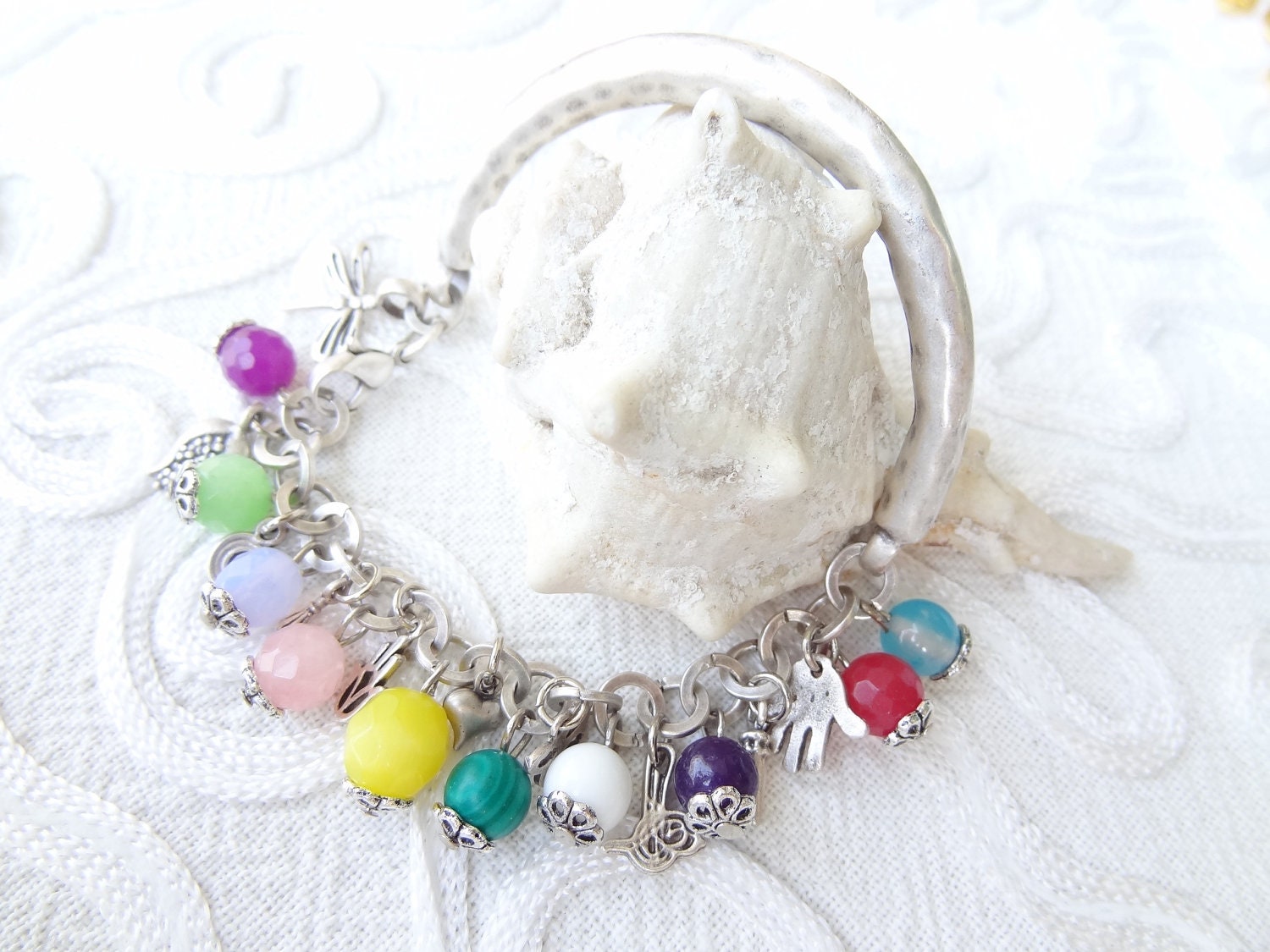 silver-plated color of natural stone bracelet