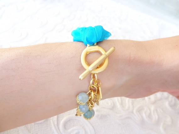 Turquoise  Turkish Silk Bracelet-Gold Plated Pisces Bracelet