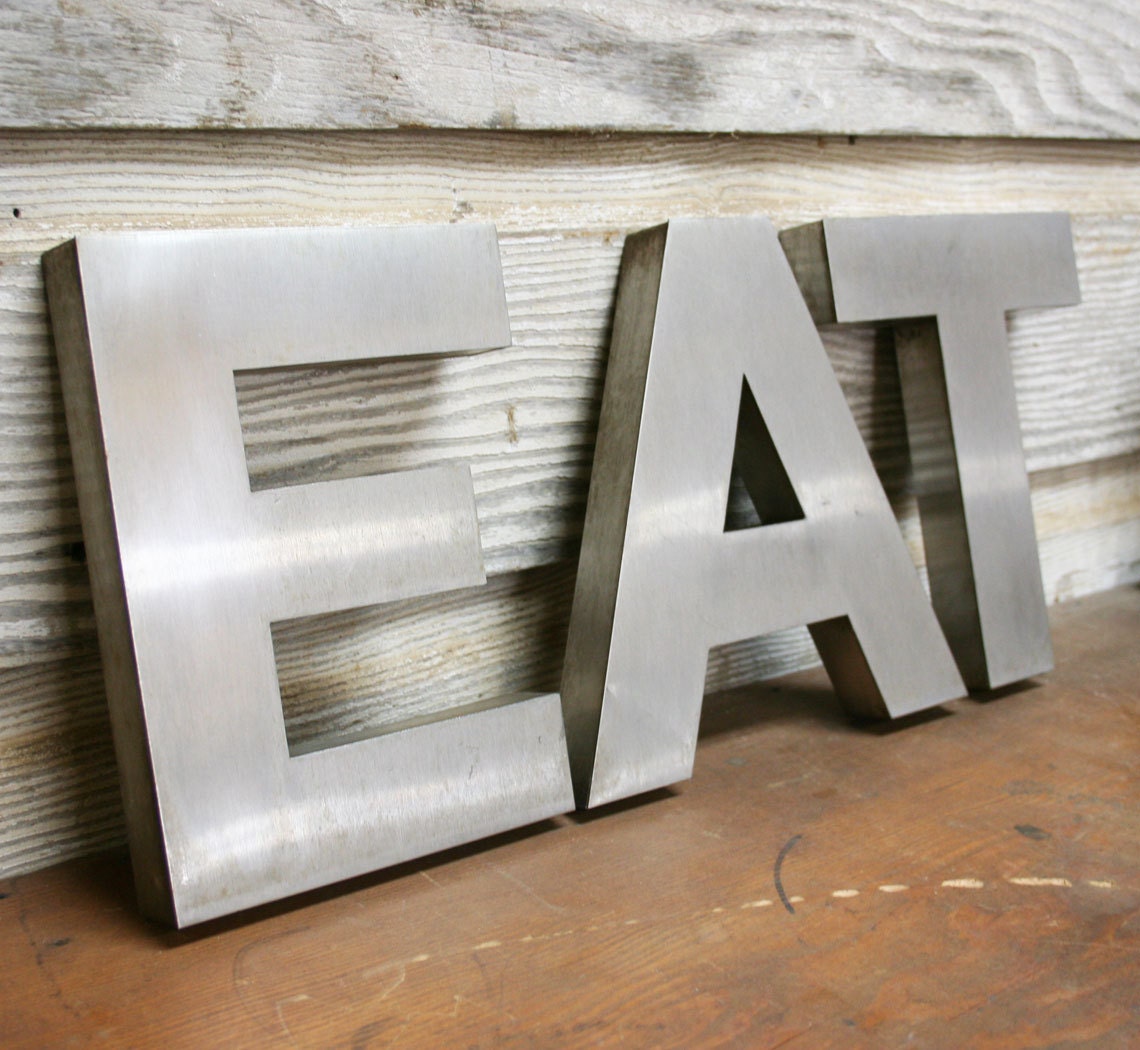 Vintage EAT Sign -- Brushed Steel Kitchen Sign