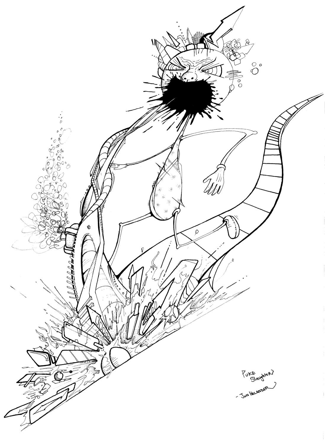 Puke Slaughter - Abstract, Surreal, Geometrical. Explosion of good detail. Drawing, sketch.