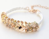 Arm candy - Gold nut beads and White cord - woven bracelet