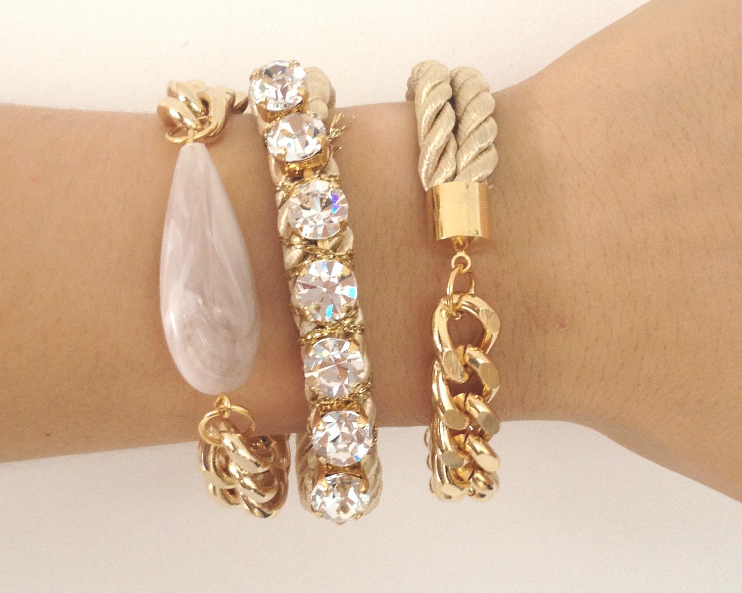 Arm candy set - Chunky chain and Silk Bracelets - 24k gold plated