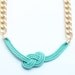 Gold Chunky Chain with mint - turquoise silk knot necklace - 24k gold plated - Statement bib
