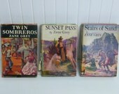 Three 1920s-1940s ZANE GREY Hardcover Books with Original Dust Jackets, Western Classics - Collectibles
