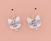 white cat earrings - glass cat beads - gifts for cat lovers