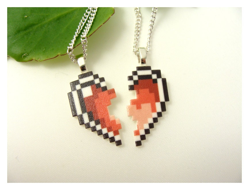 Legend of Zelda Heart Piece Best Friend Necklace- retro game sprite jewelry