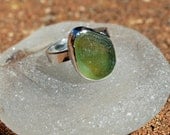 Seaglass Sterling Silver Ring Green and Yellow Color