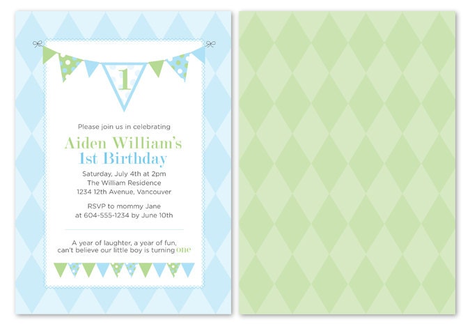 Blue & Green Boy Birthday Invitation