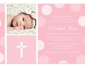 Pink Baby Girl Baptism / Christening Invitation with Photo