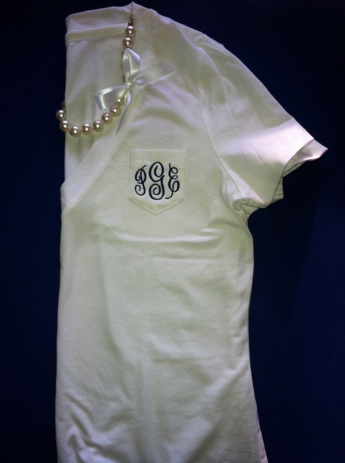 Greek Letter Monogrammed vneck T-Shirt with pocket, sorority fraternity recruitment pledge rush shirt
