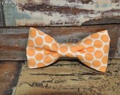 boys easy clip on bow tie - orange polka dots with cream background