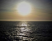 Oregon Coast Photography, Ocean View, Home Decor, Modern seascape, Bright Sun, 4 x 6 Metallic Print