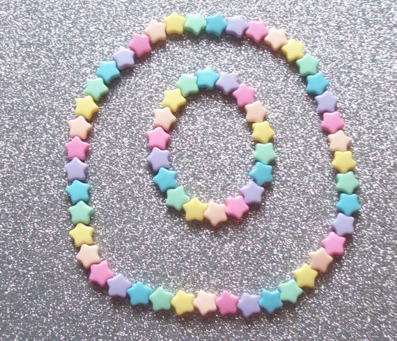 Rainbow Pastel Star or Heart Choker and Bracelet Set