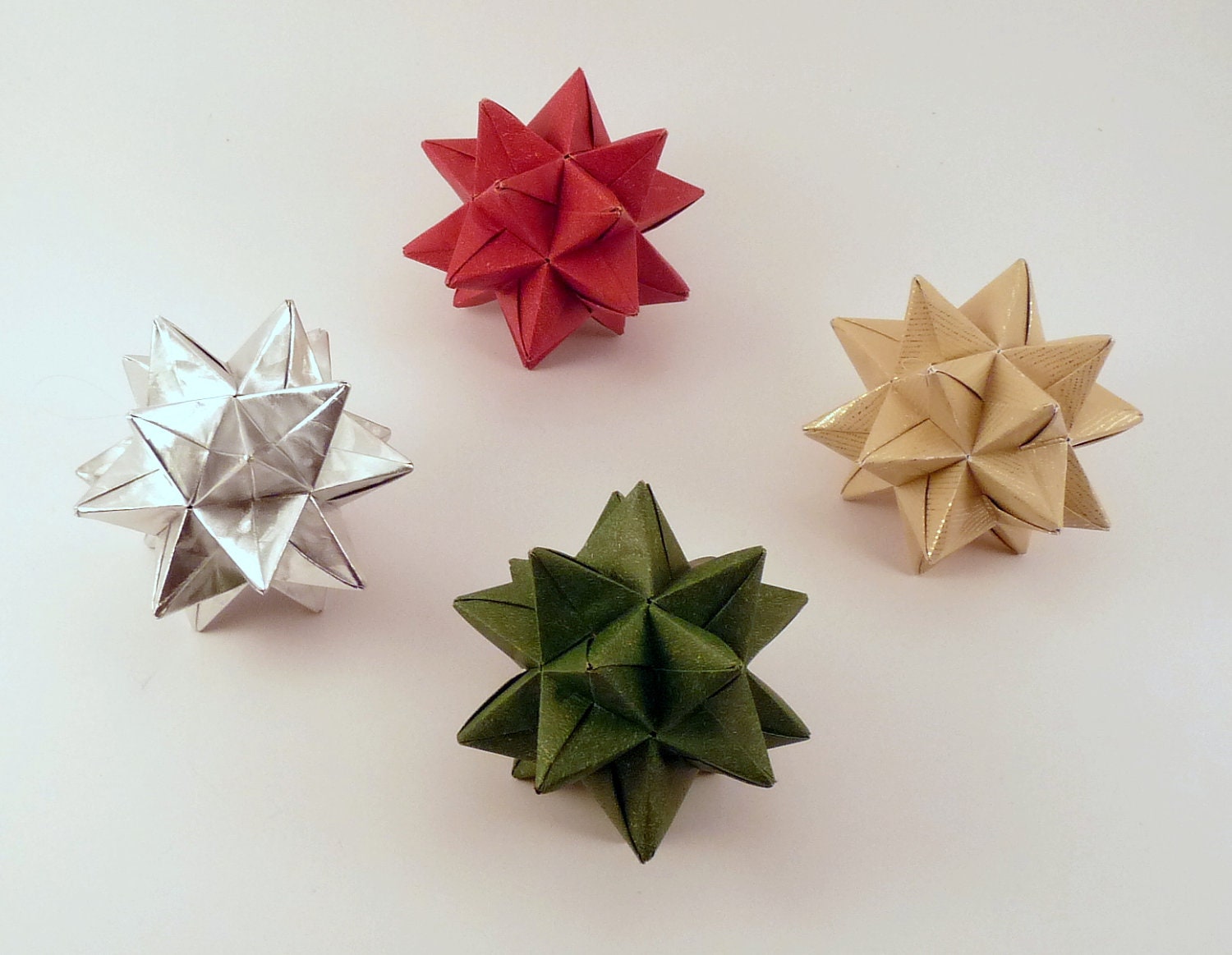 Ornament Set, Set of Four, Christmas Ornament, Star Ornament, Origami Star, Origami Ornament