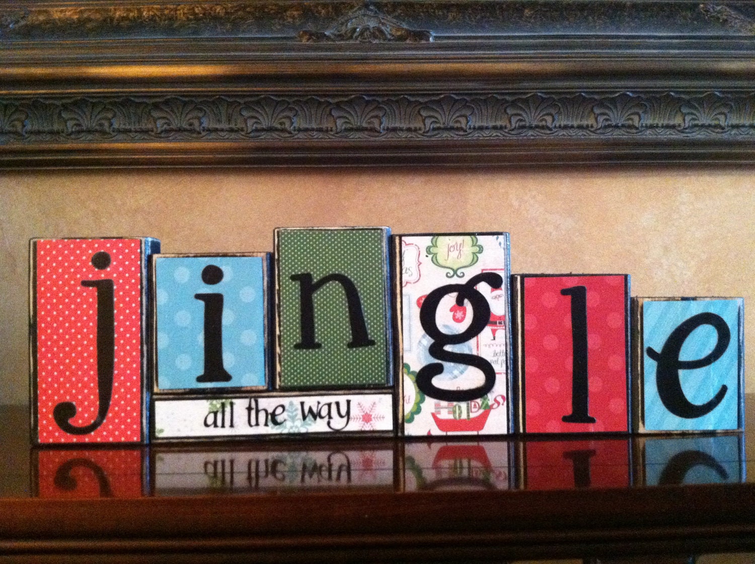 Wood Jingle all the way block set - Wood Christmas Sign -Seasonal / Winter home Decor