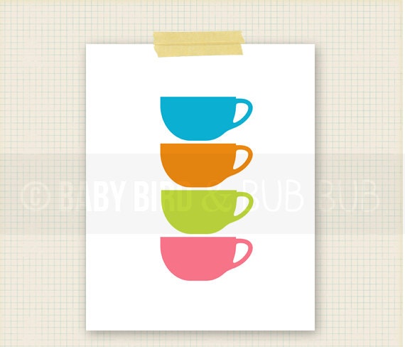 Coffee Cups- Kitchen Art - Home Art - Custom Wall Print Poster