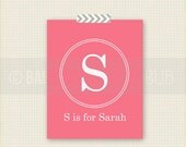 Circle Monogram Print-  Personalized Art - Baby Nursery - Kids Room  - Custom Wall Print Poster