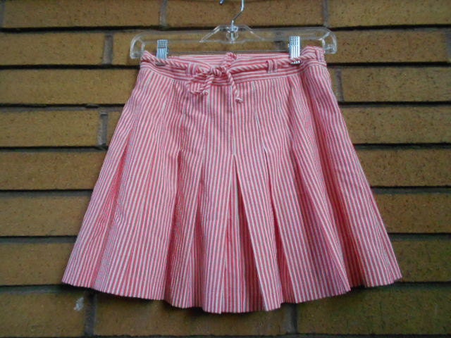 Vintage 70s/80s Red and White Striped Pleated Tennis Skirt Mini Skirt by Tail size Small
