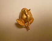Vintage Gold Rose Flower Brooch with Straight Pinback
