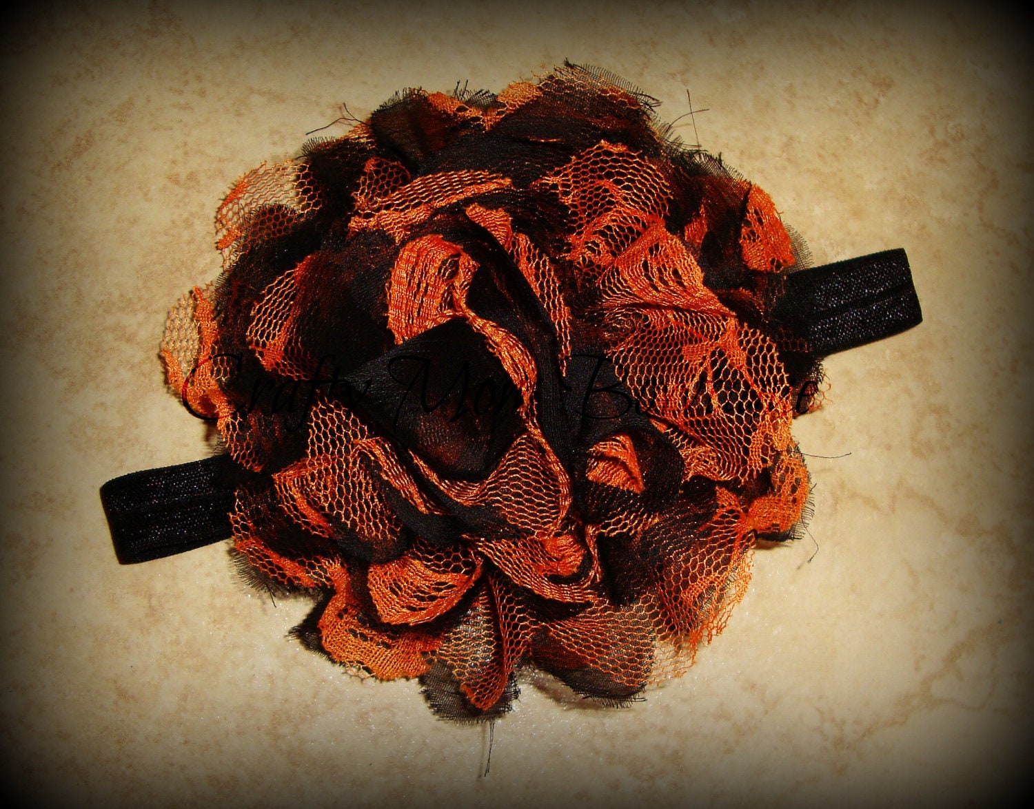 LARGE Black & Orange Shabby Flower FOE Headband / Baby Headbands / Orange / Black / FOE / Elastic / Halloween / Infant / Girl / Fall