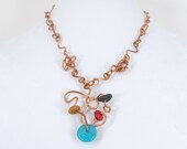 Womens Copper Necklace: Springy, Playful Beaded Pendant 1385