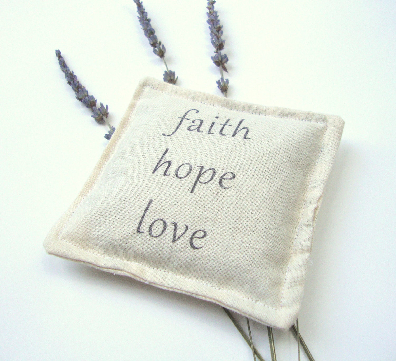 Handmade Lavender Sachet, Cotton Muslin - Faith, Hope, Love