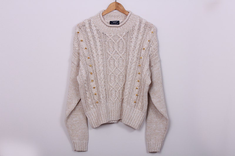 SPIKES Studded Vintage Knitted Sweater Coffee with Milk - SORUTHLESS