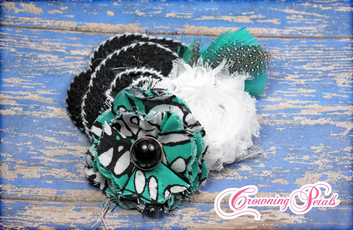 Mint Green, Black, White Hair Bow, Hair Accessories, Turquoise Fabric Flower Headband, Clip, Baby Girl Hair Bow, Hair Piece, Floral Brooch