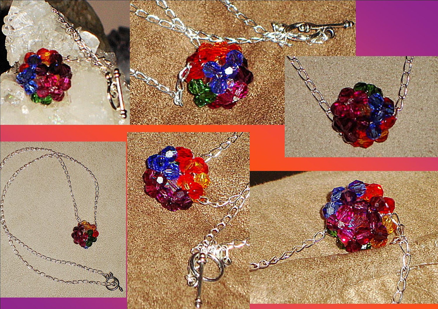 Rainbow 7 Chakra GENUINE SWAROVSKI Crystal Ball Pendant Necklace