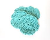Organic Cotton Facial Rounds Crochet Face Scrubbers Teal Turquoise Flower Cotton Round Makeup Removal Pads Spa Set of 4 - LemonLaneOrganics