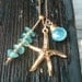 Starfish, Chalcedony Briolette, Recycled Guitar String Charm Necklace on Gold-Filled Chain