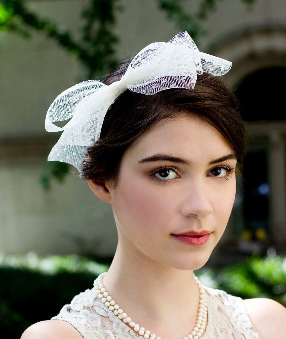 Swiss Dot/ Polka Dot  English Tulle Headband Ivory Retro