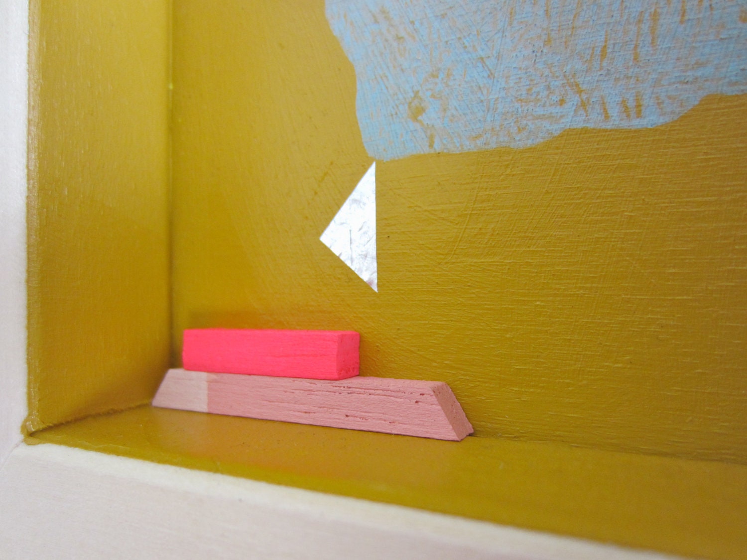 Wood wall art, neon art, geometric pastel diorama, abstract art shadow box