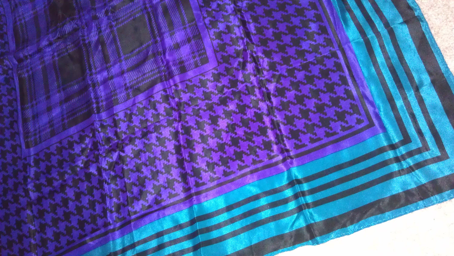 Vintage Barr & Beards Genuine Silk Scarf- Teal and purple