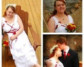 Red Ribbon Dress Rose Ruby Corset Wedding All Body Types Maxi Full Length Womens Custom Made Tiered Hem Bridal Gown