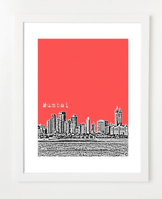Mumbai India  - 8x10 City Skyline Art Print  By Bugsy&Sprite -