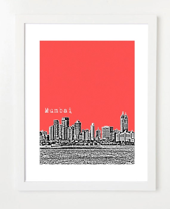 Mumbai India  - 8x10 City Skyline Art Print  By Bugsy&Sprite -