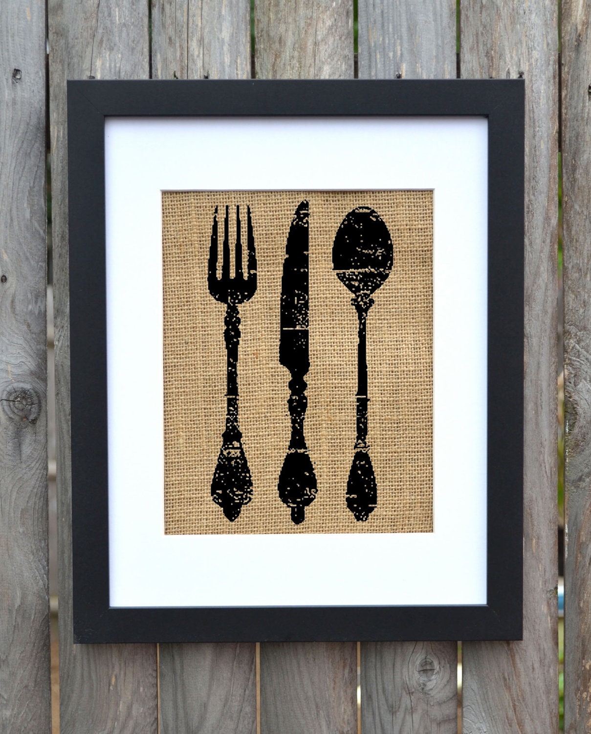 Kitchen Wall Art, Antique Silverware Wall Decor, Wall Art, Burlap Wall Decor