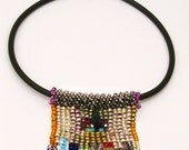 African necklace. Chunky necklace. Bib necklace. Unique handmade jewelry. Beaded choker. Tribal bead necklace. Colorful & Silver beads.