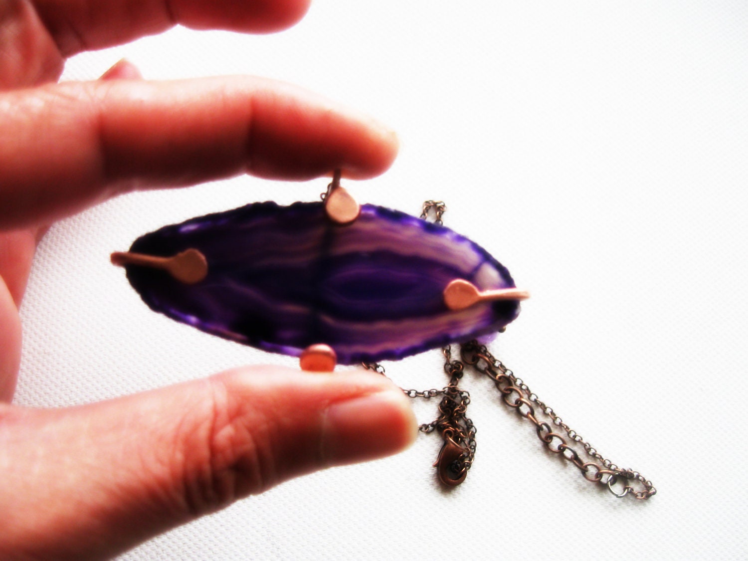 Agate Slice Necklace Purple Brazil Geode Copper Sterling Silver Metalsmith Jewelry