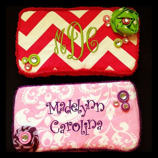 personalized fabric covered travel size wipes case polka dots ruffles fabric rosettes