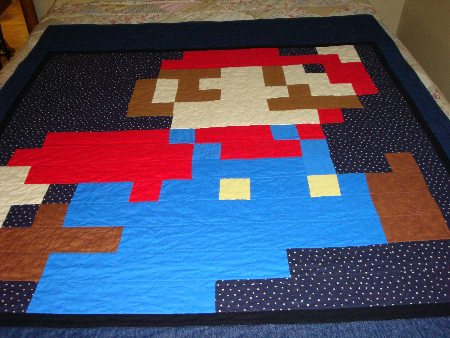 Super Mario Quilt Running through the Stars - Free Shipping within US