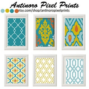 Vintage / Modern Ikat Inspired Art Prints Collection -Set of 6 - 8x11 Prints  -  (UNFRAMED)