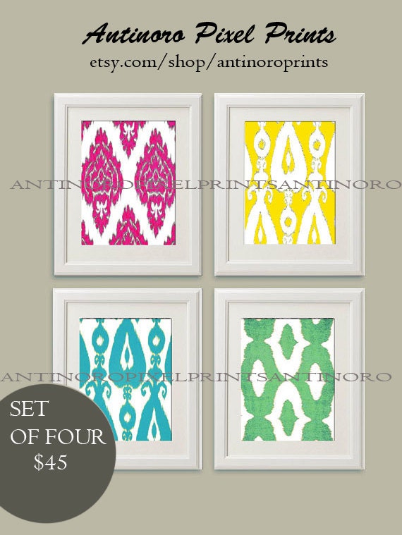 Vintage / Modern inspired Ikat Art Prints Collection (Series A) -Set of 4 - 8x10 Prints -   (UNFRAMED)